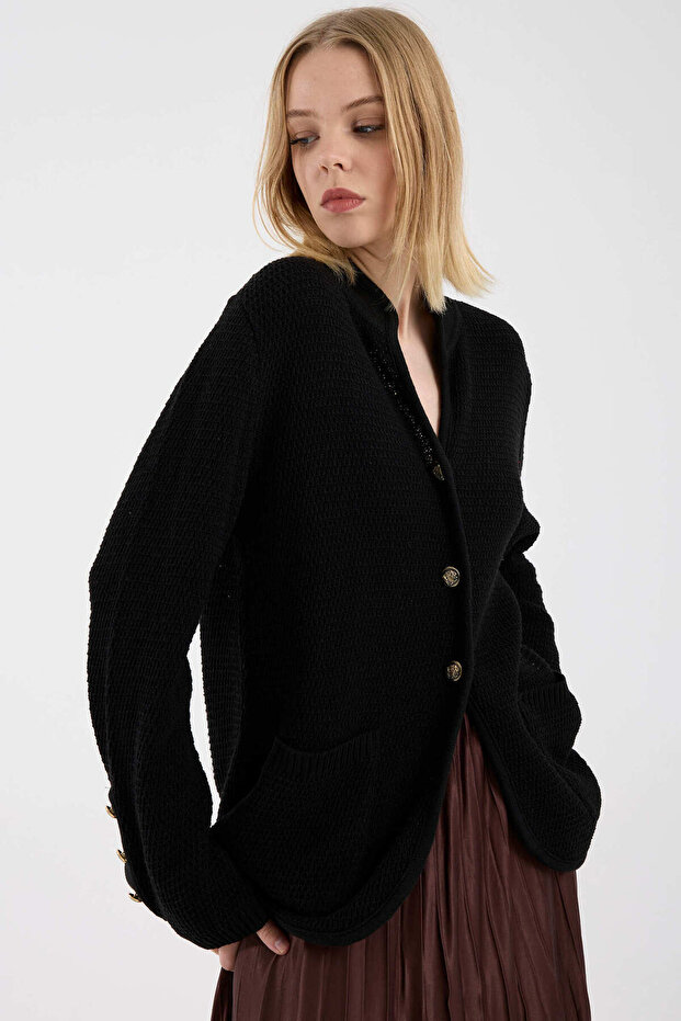 سترة صوفية بأزرار من هاكم - لون أسود - 4