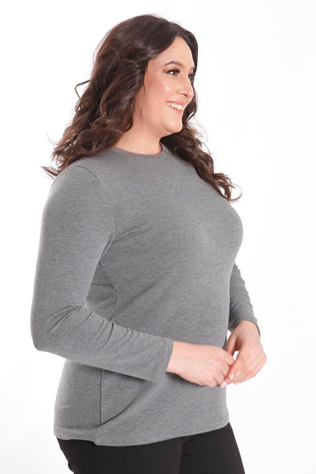 بلوزة ترين42بلس كبيرة الحجم بياقة دائرية بلون أنثراسايت - 6