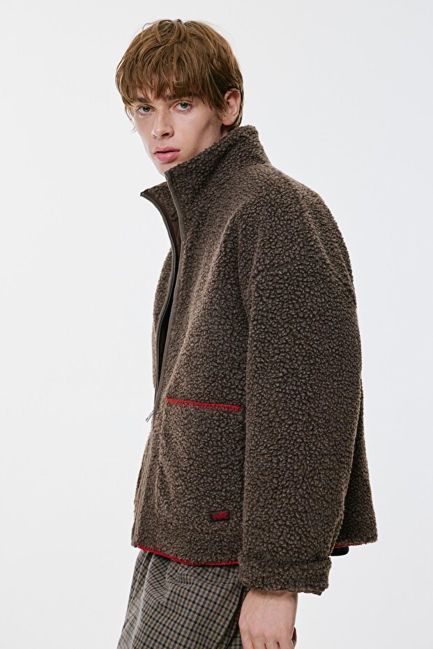 Nakışlı suni yünlü ceket - 3