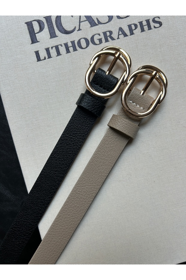 2-Piece Splice Double Ring Pattern Women's Gold Buckle Belt Jacket Belt Dress Belt Trouser Belt