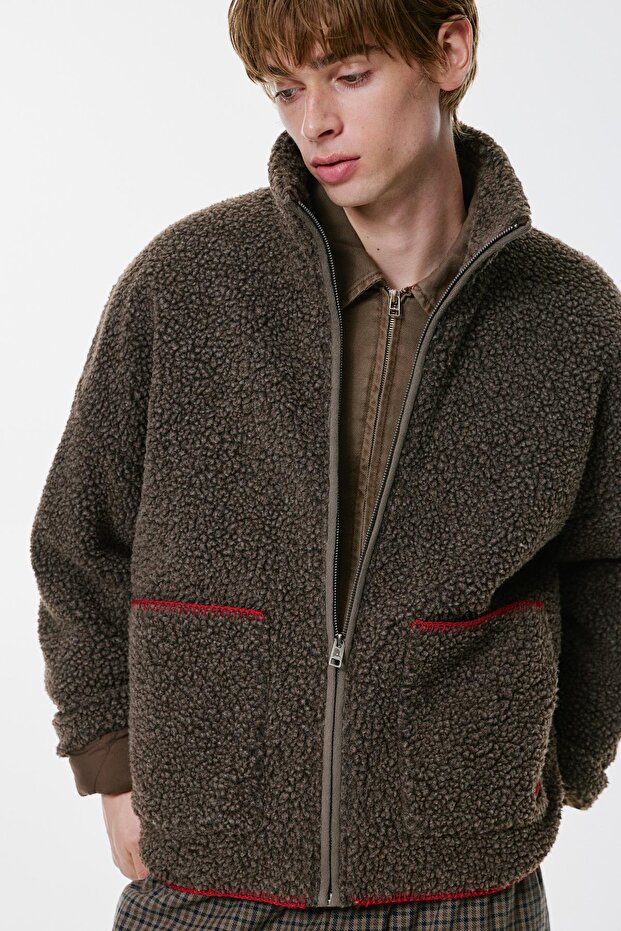 Nakışlı suni yünlü ceket - 5