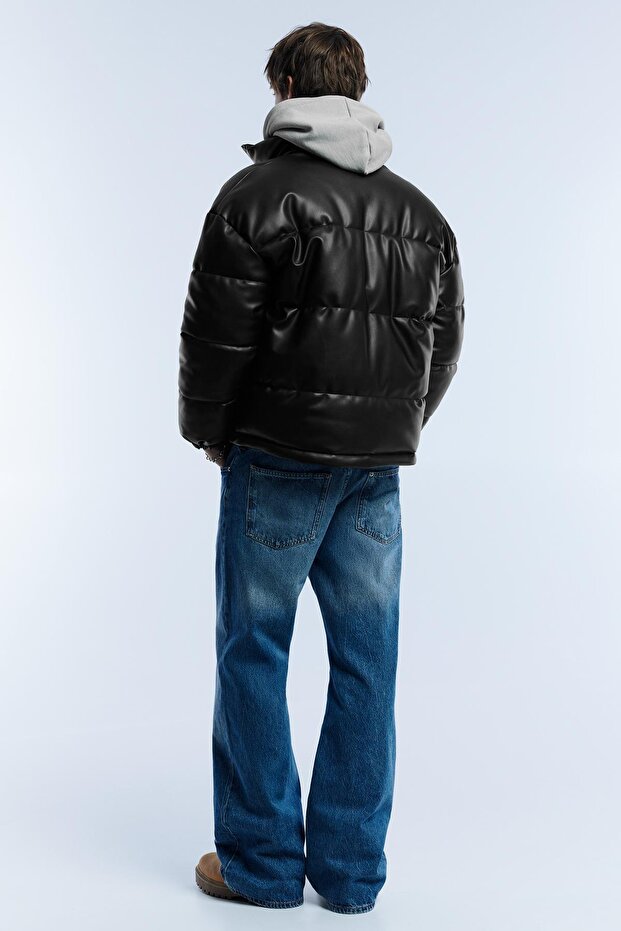 Suni deri şişme ceket - 4