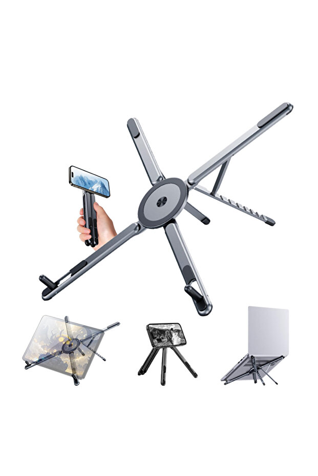 Foldable Laptop Stand for Desk, Portable Holder for Laptop, Phone & Tablet with Magnetic Mount
