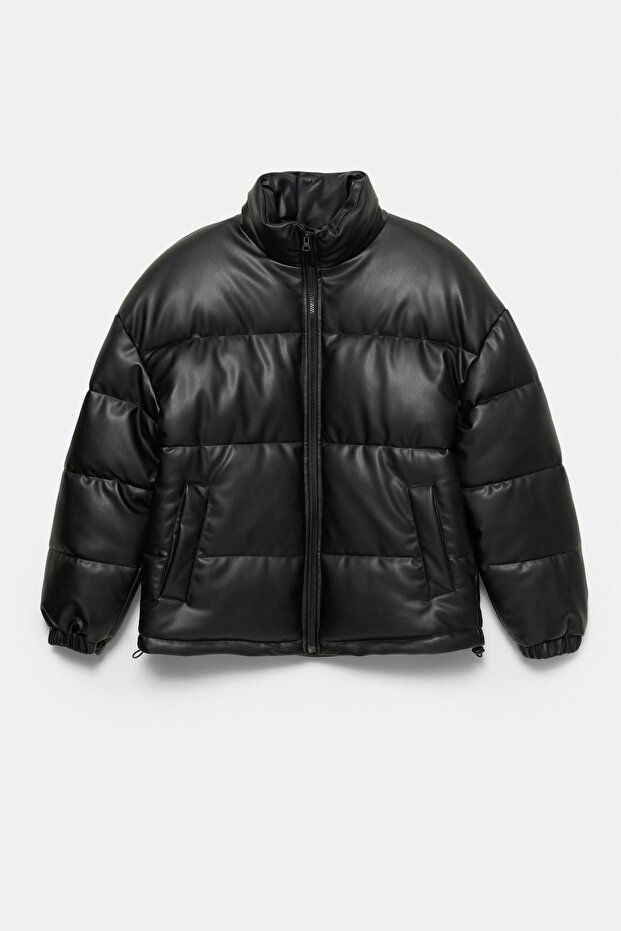 Suni deri şişme ceket - 7