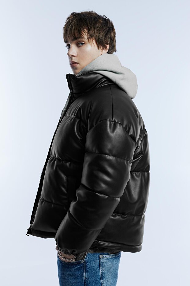 Suni deri şişme ceket - 3