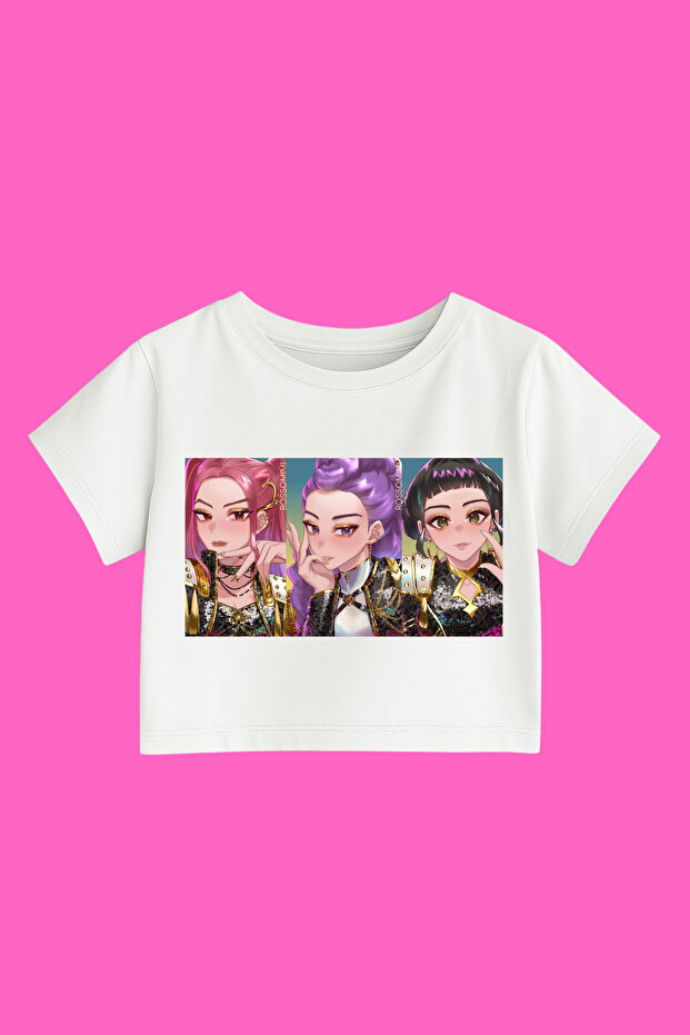 K-Pop Demon Hunters Huntrix Printed Cropped Crop Top Slim Fit