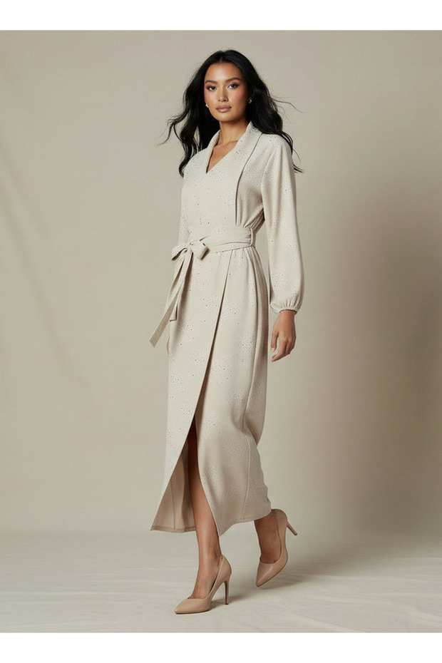 فستان ميدي ملفوف بنقشة منسدل - 2