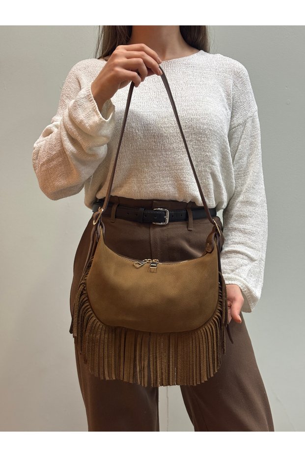 Mave Women's 100% Genuine Nubuck Leather Shoulder Bag – Detailed Stylish Design Suede Hand and Shoulder Bag