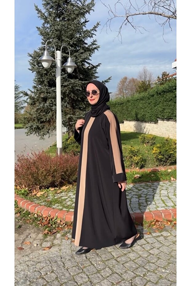 Krep şeritli elbise - 5