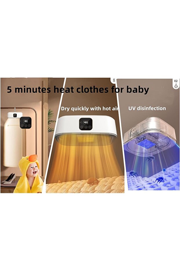 مجفف ملابس محمول مزود بمؤقت/جهاز تحكم عن بعد، مجفف ملابس كهربائي قابل للطي - 3
