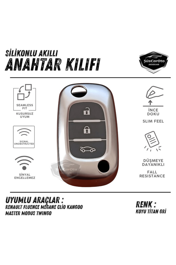 Renault Fluence Megane Clio Kangoo Master Silicone Auto Key Case Cover Container Shock-Absorbing Keychain