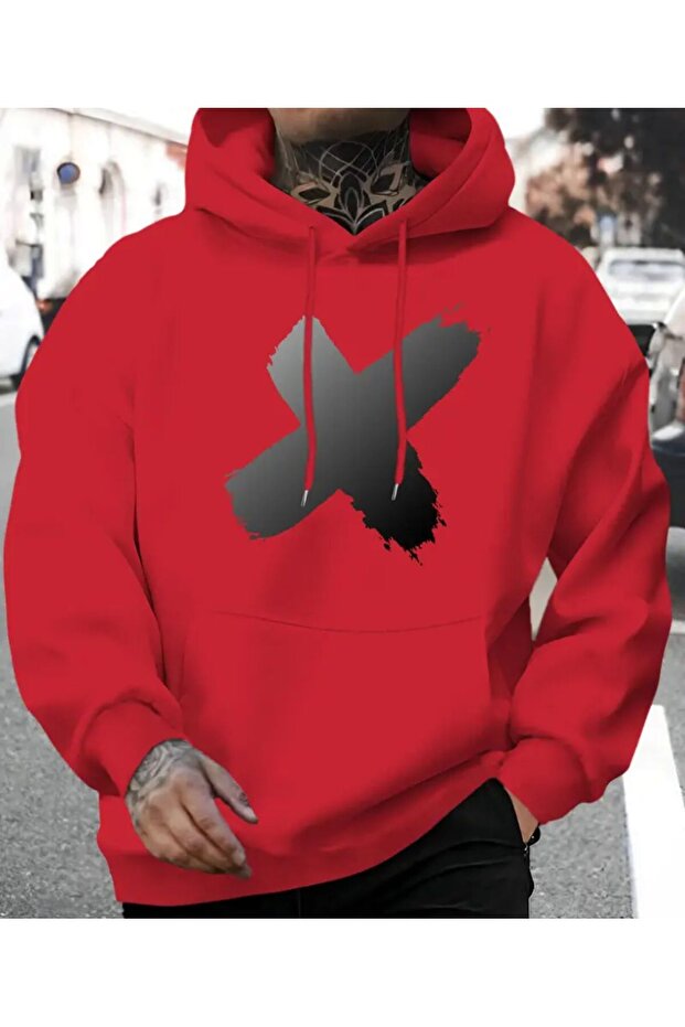 Hooded Sweatshirt with X Print Detail