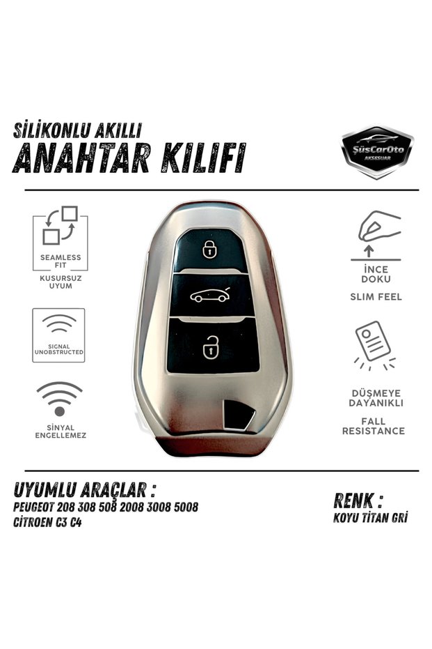 For Peugeot 208 308 508 2008 3008 5008 C3 C4 Silicone Auto Key Case Cover Container Shock-Absorbing Keychain