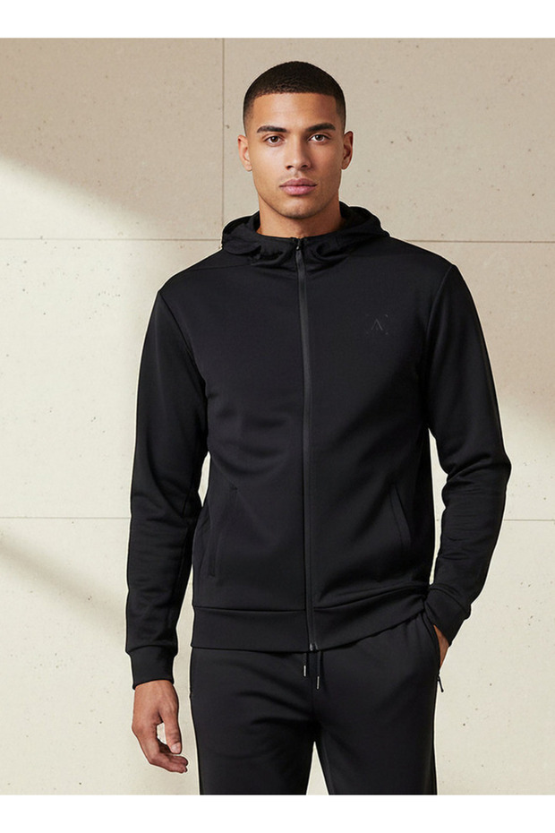 جاكيت رجالي رياضي بسحاب أمامي وغطاء بغطاء رأس - 1