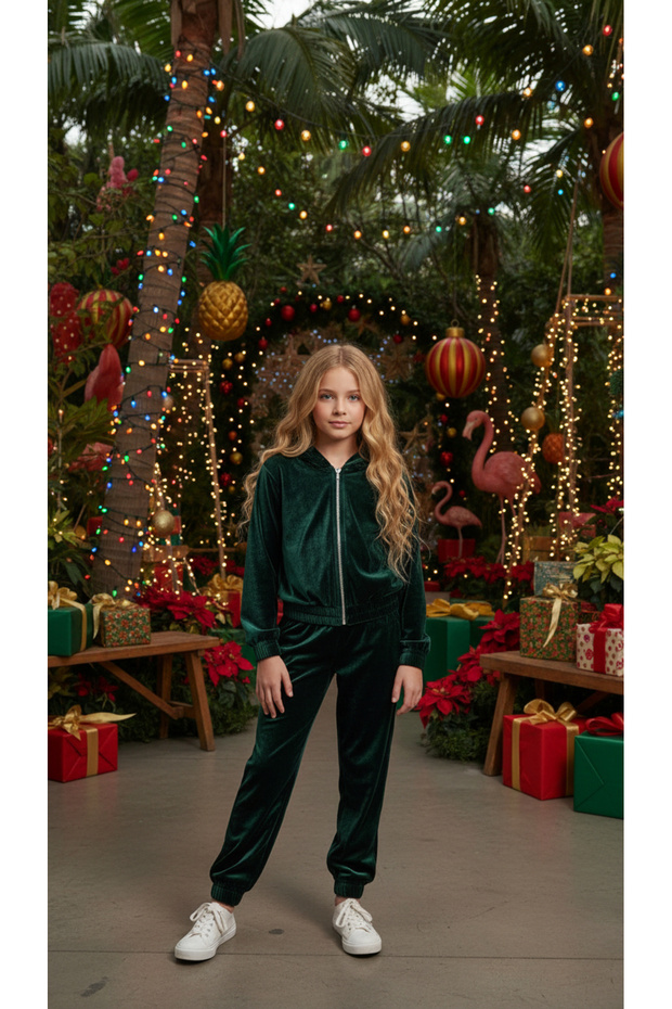 Velvet Double Set in Various Sizes for Ages 04-12 - Green