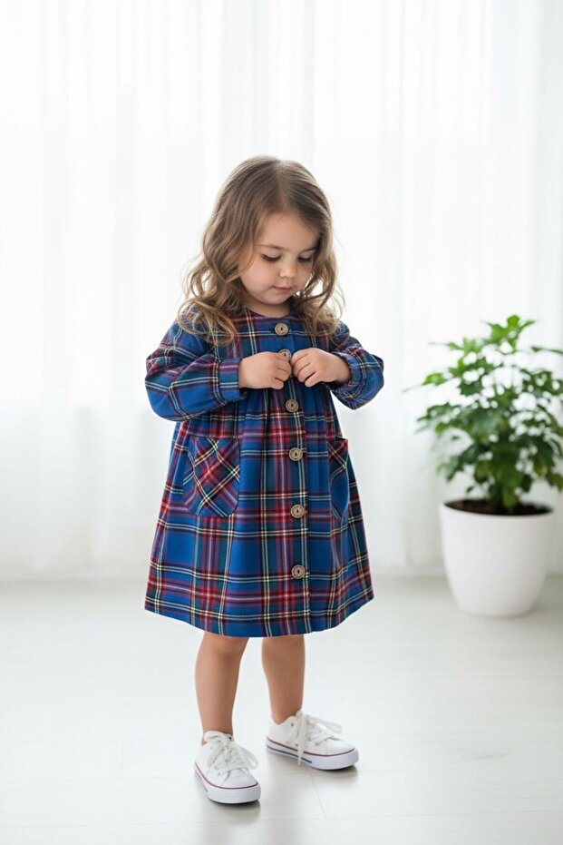 Cobalt Blue Plaid Pocket Dress
