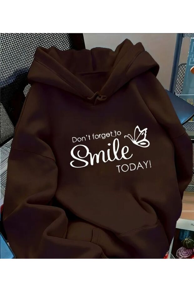 Hooded Sweatshirt with Smile Text Print Detail