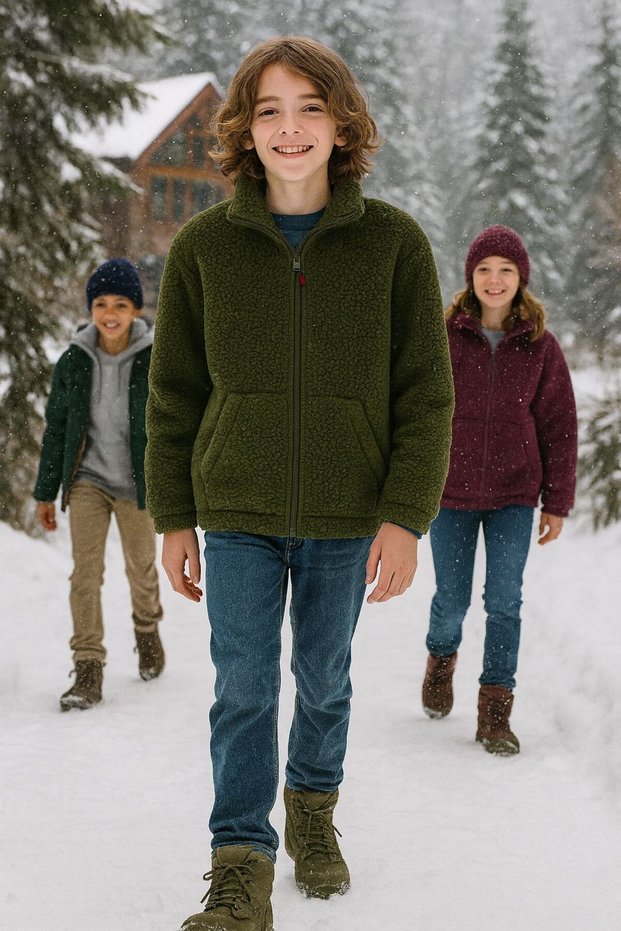 Kuzu Welsoft Zippered Winter Oversized Children's Coat for Girls and Boys