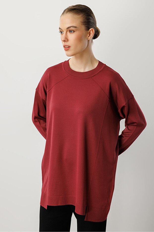 Yuvarlak Yaka Basic Triko-BORDO - 5