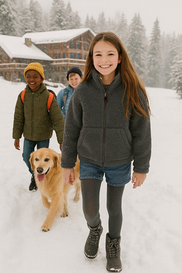 Kuzu Welsoft Zippered Winter Oversized Children's Coat for Girls and Boys