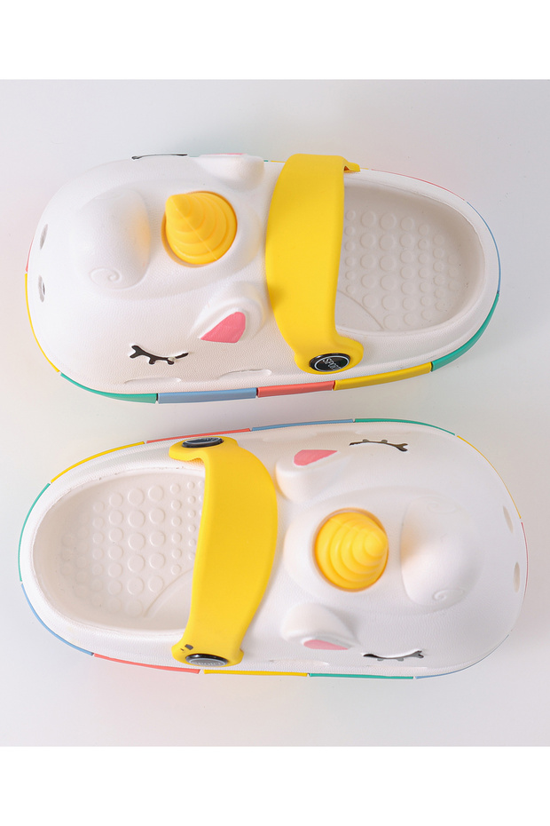 Unicorn Themed Clogs with Backstraps - White - 4