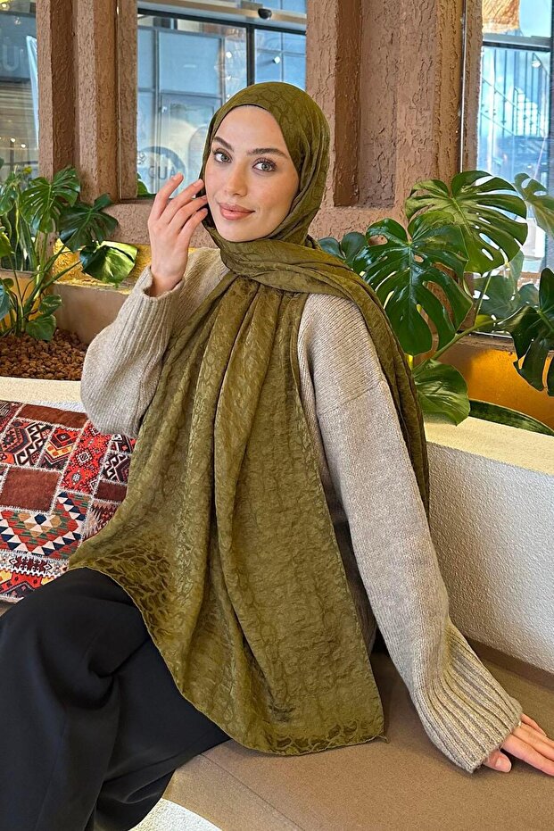 Bloom Pattern Ayrobin Flash Jacquard Shawl Army Green