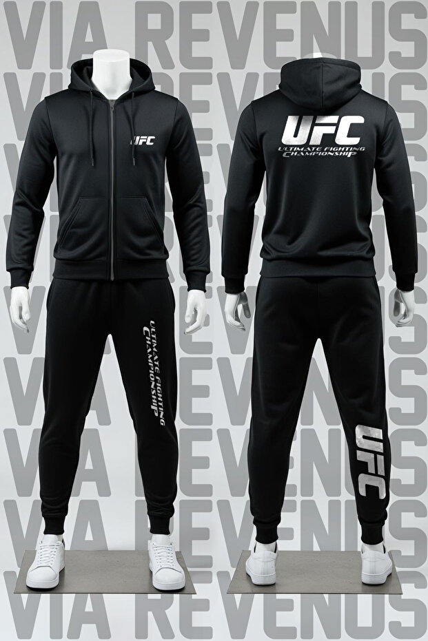 طقم بدلة رياضية بغطاء للرأس وسحاب مطبوع من UFC