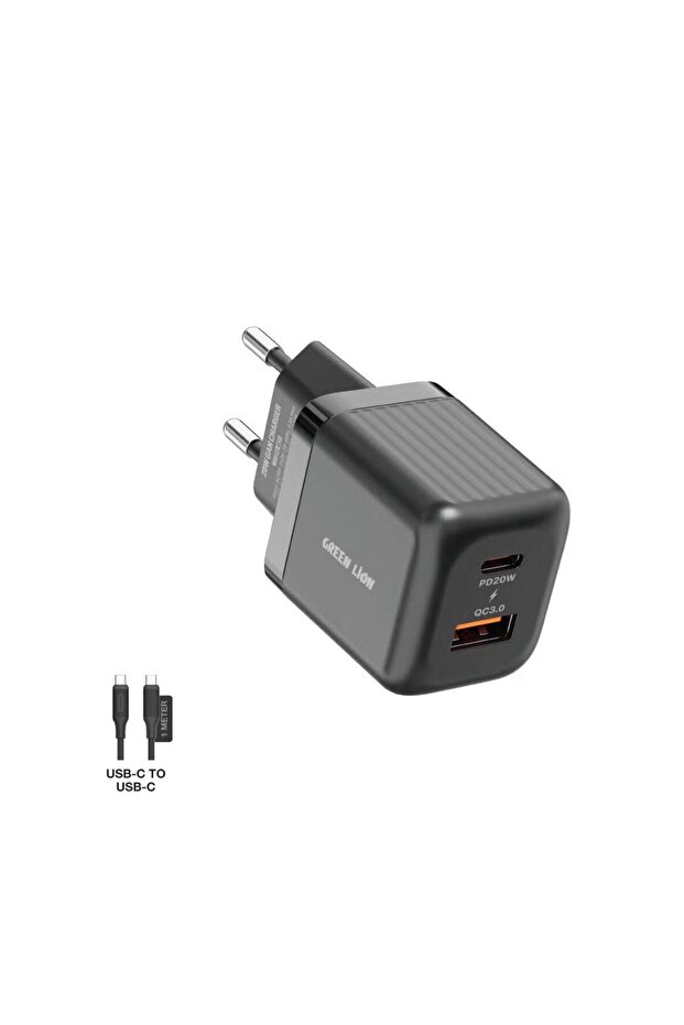 Ultra Compact GaN 20W PD + QC3.0 Wall Charger (EU) with 1M USB-C to USB-C Cable