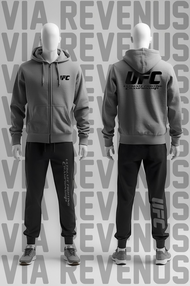 طقم بدلة رياضية بغطاء للرأس وسحاب مطبوع من UFC