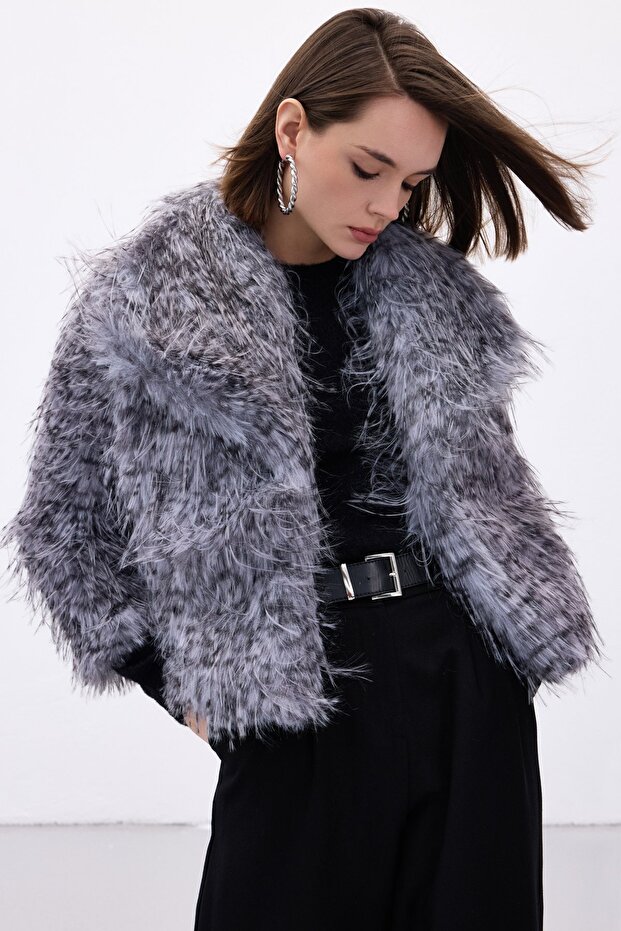 فرو منقوش بنمط الفهد - رمادي - 1