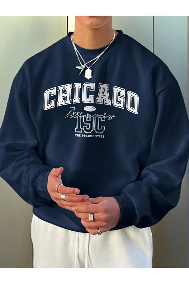 سويت شيرت رجالي من Chicago 19c مطبوع عليه Bisikletyaka