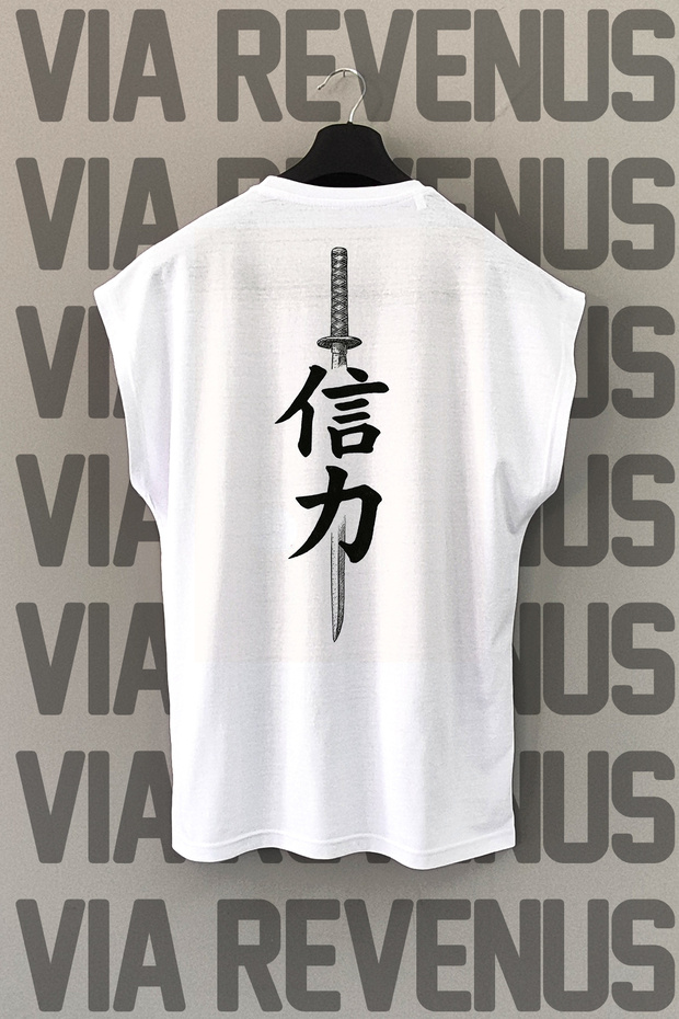 Katana Sırt Printed Zero Sleeve 100% Cotton Sports Tshirt