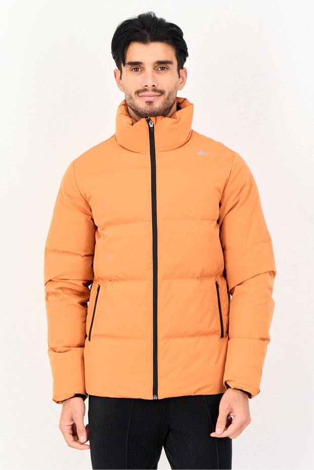 Men Sportswear Fit Brand Logo Outdoor Jacket, Orange
