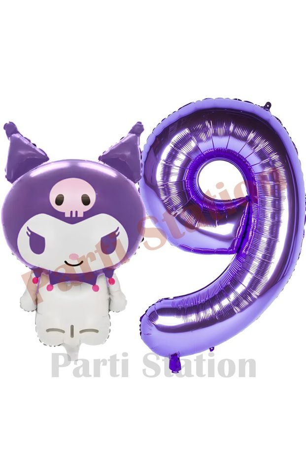 Sanrio Purple Kuromi Concept Foil Balloon and 9-Year-Old Purple Foil Number Balloon Set