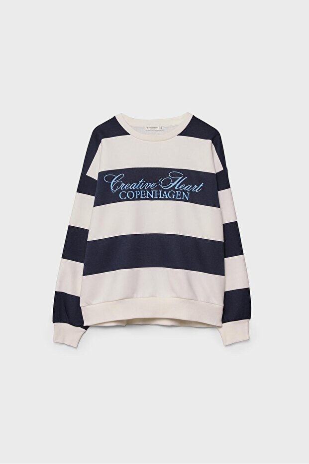 Çizgili işlemeli sweatshirt - 6