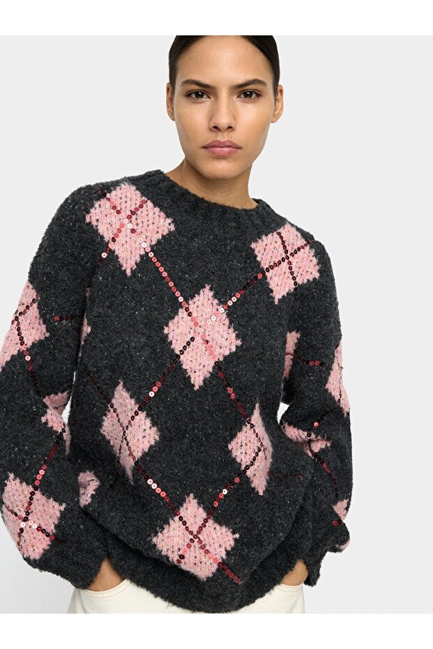 Elmas Desenli Örme Kazak - 1