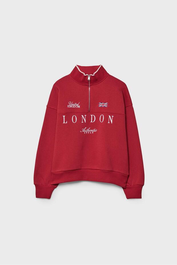Fermuarlı ve işlemeli sweatshirt - 5