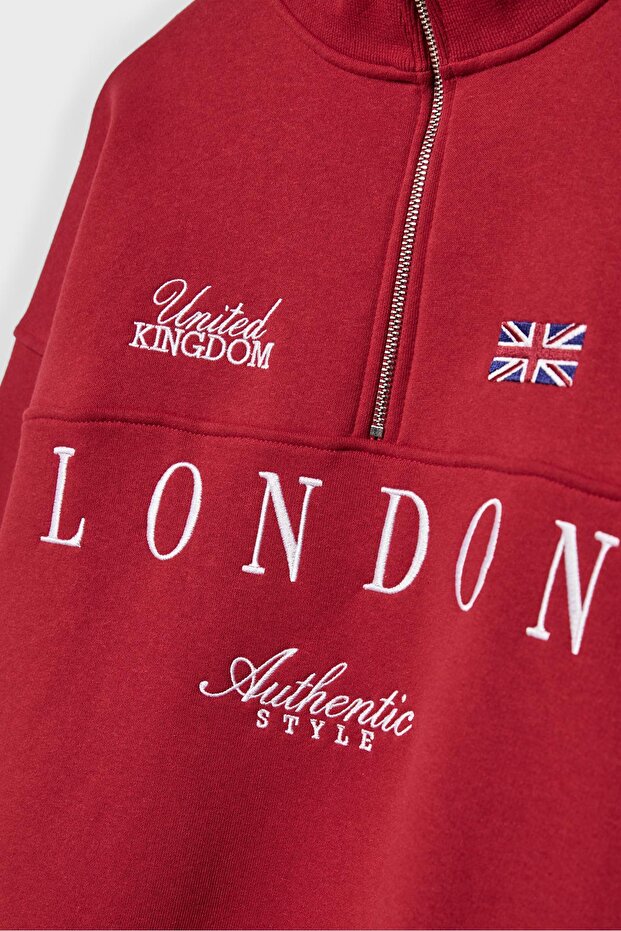 Fermuarlı ve işlemeli sweatshirt - 7