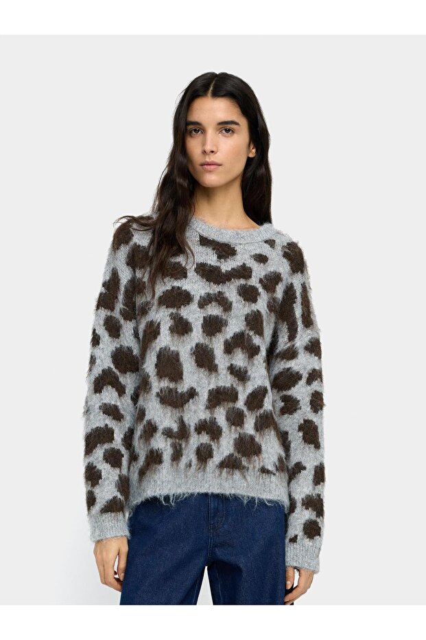 Hayvan Desenli Örme Sweatshirt - 1