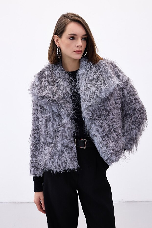 فرو منقوش بنمط الفهد - رمادي - 2