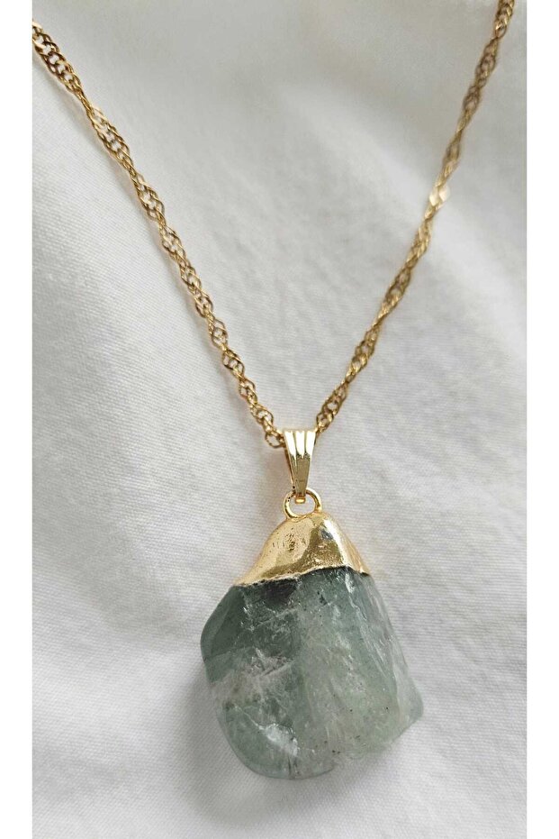 Stainless Steel Chain Amazonite Natural Stone Necklace-Gold