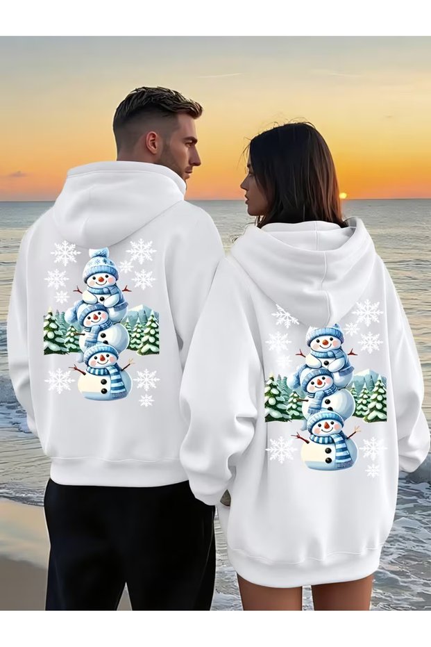 Snowman Lover Combination Hoodie - Unisex Oversize Hooded Sweatshirt Set of 2 White