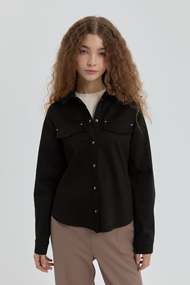 Cep Detaylı Gömlek - Siyah - 1