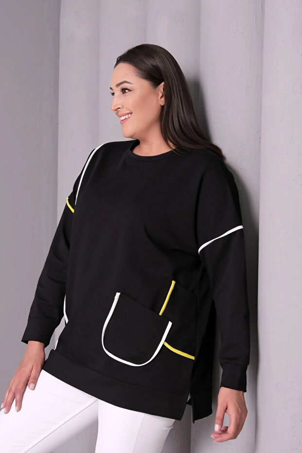 Çizgi Şeritli Cepli Sweatshirt - 4