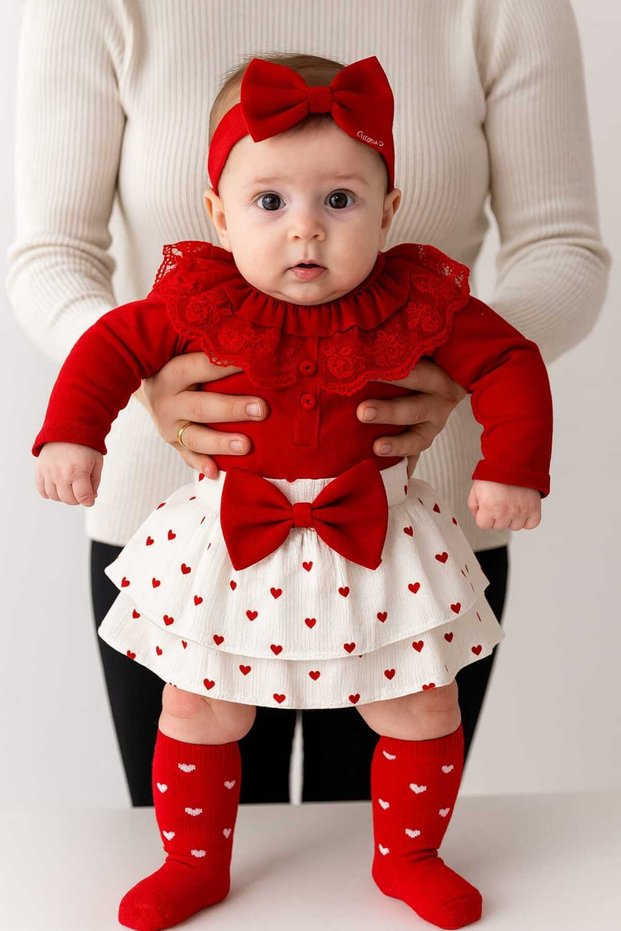 Unez Baby Girl Bodysuit and Skirt Set – Red – 3–12 Months