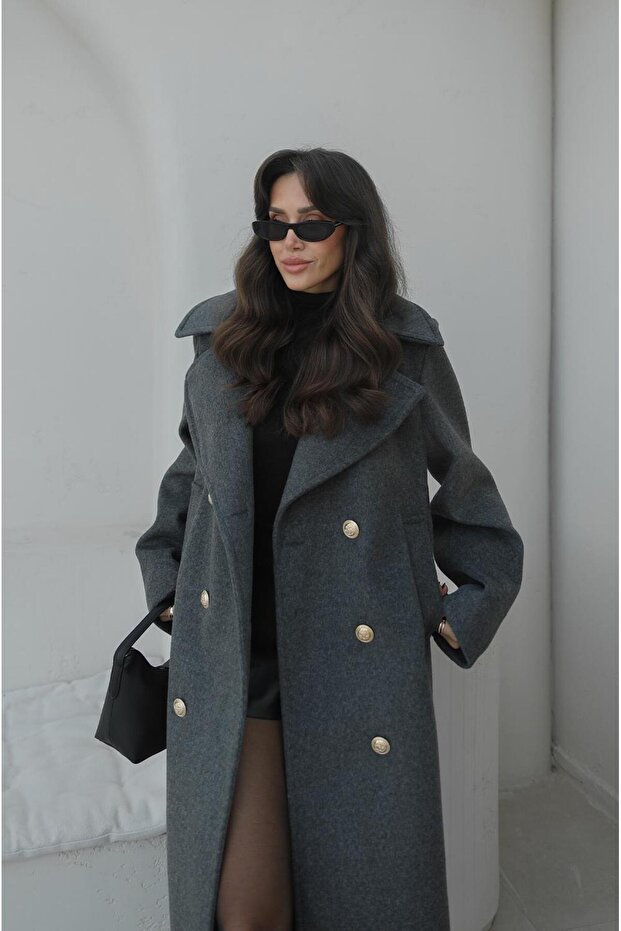 Anthracite buttoned gold buttoned coat - 4