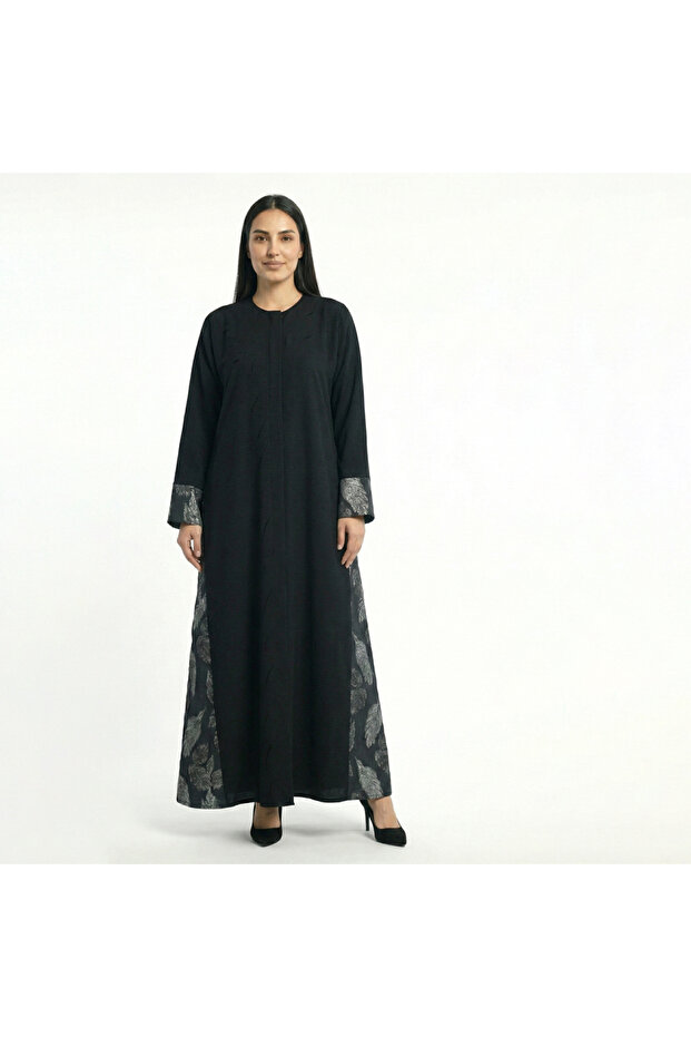 Open abaya with gray patterns - 1