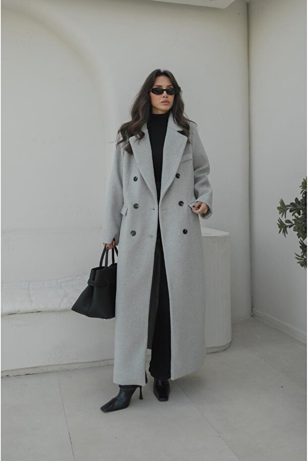 Grey Honeycomb Buttoned Flap Pocket Coat