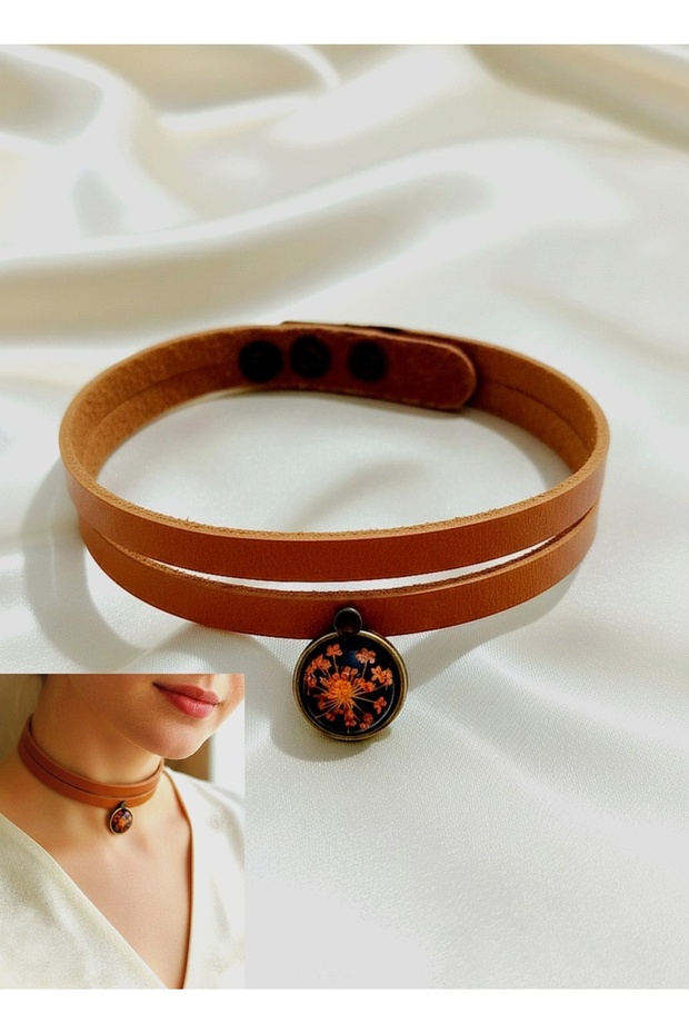Real Leather Flower Choker Necklace