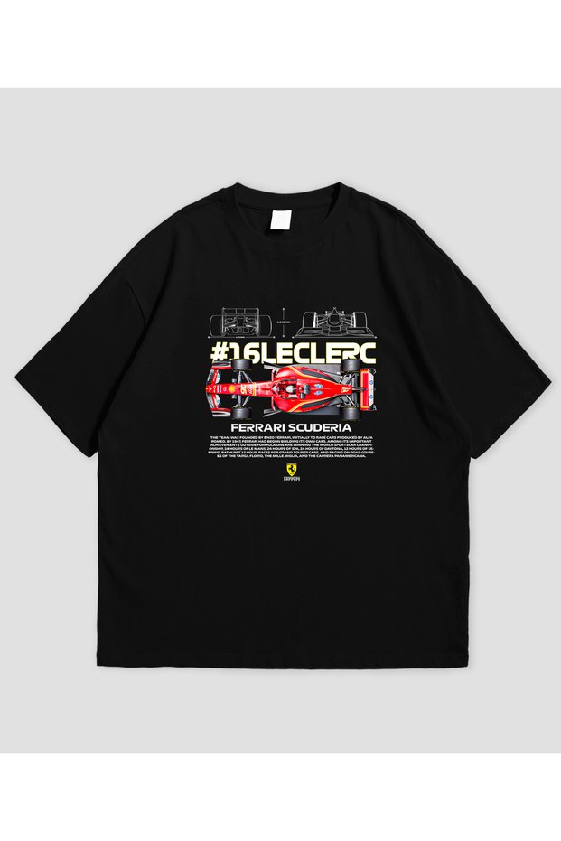 Charles Leclerc Formula Printed Black Oversize T-Shirt Unisex Cotton Short Sleeve T-Shirt